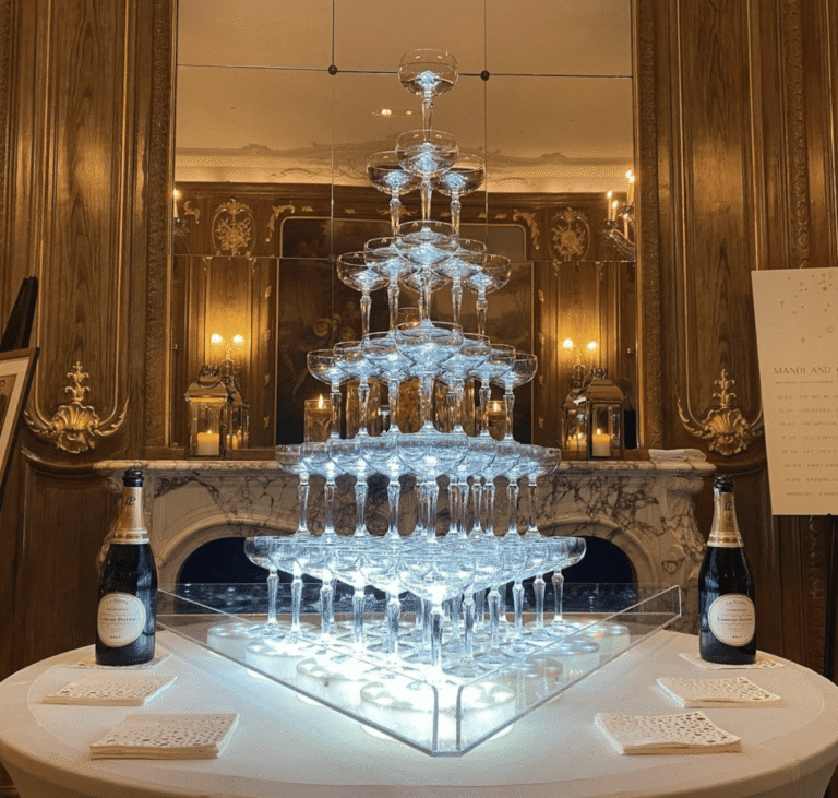 Champagne tower Essex wedding